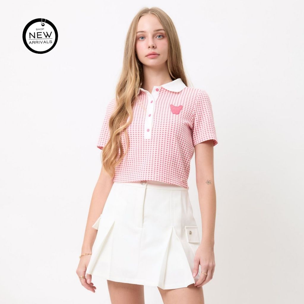 ESP เสื้อโปโล ผ้านิต ผู้หญิง สีชมพู | Knit Polo Shirt | 06211