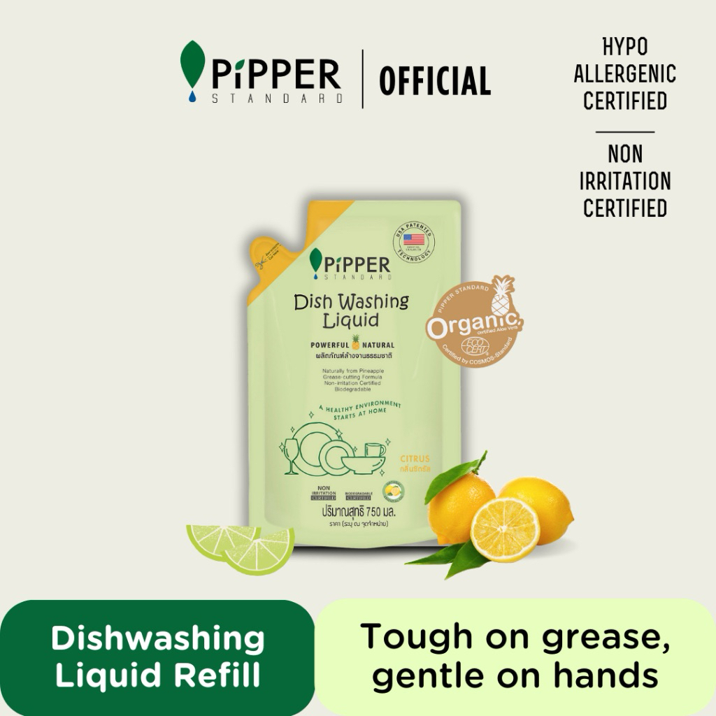 east Pipper dish washing liquid refill 750 ml. น้ำยาล้างจาน สูตรมิ้น / ซีตรัส