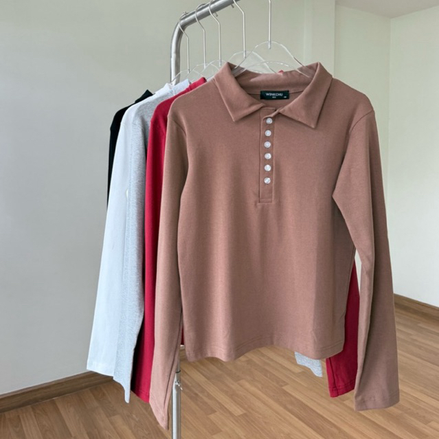 เสื้อโปโลแขนยาว คอปกกระดุม ผ้าคอตตอนยูนิ ผ้านุ่มใส่สบาย ไม่ร้อน (คอโปโลแขนยาว)