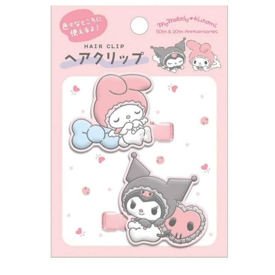 กิ๊บติดผม MyMelody x Kuromi Sanrio Characters แผงสีชมพู นำเข้าจากญี่ปุ่น