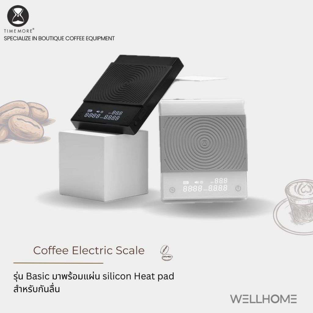 TIMEMORE Scale Basic 2 เครื่องชั่ง/ตาชั่งดิจิตอล สำหรับชั่งกาแฟ ผงมัทฉะ จับเวลาดริปได้ มี flow rate  ดีไซน์สวย