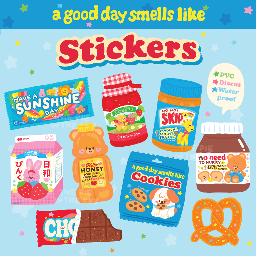 (ซื้อ 6 จ่าย 5) The Pie In The Sky | สติกเกอร์ไดคัทแยกชิ้นกันน้ำ Sweets bar SET มีหลายลาย ขนมหวาน หมี กระต่าย หมา น่ารัก