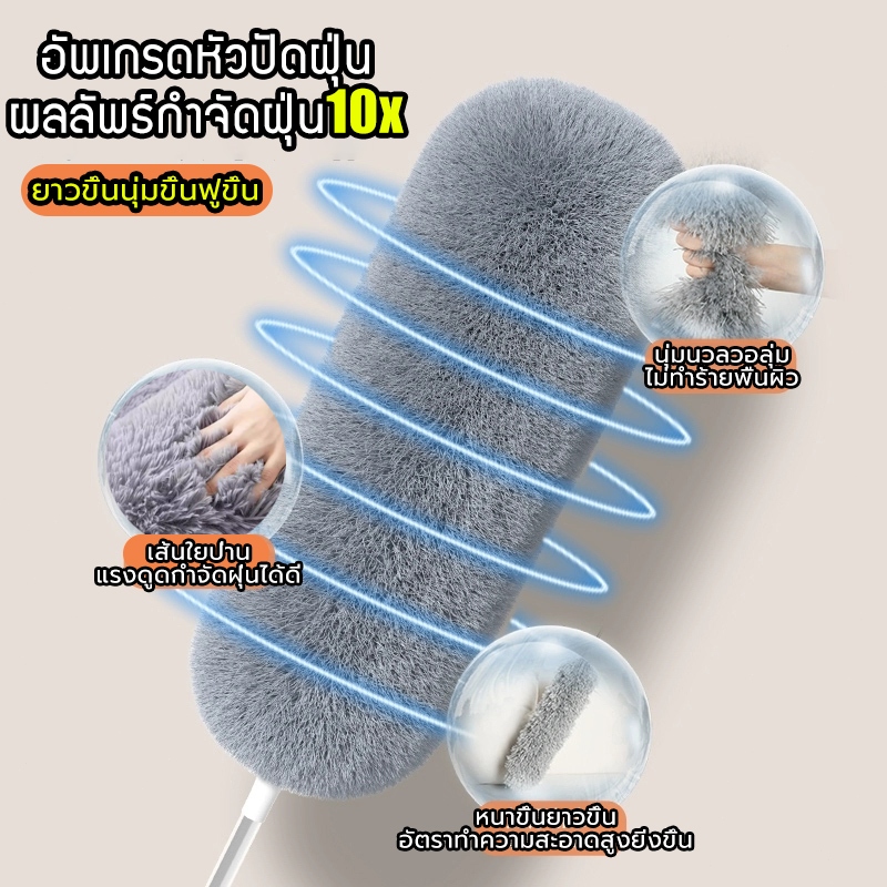 🧹กำจัดฝุ่นได้ 100%🧹ไม้ปัดฝุ่น ไม้ขนไก่ ยาว 2.9ม ยืดหกได้อิสระ หัวปัดงอได้ 360°ถอดประกอบง่าย ดักจับฝุ่นดี ซักได้ แปรงปัดฝ - รูปที่ 4
