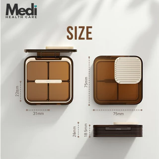 Medi ตลับยา 4 ช่อง มีแผ่นกันความชื้น ถอดเปลี่ยนได้ ตัวกั้นช่องถอดออกได้ พกพาง่าย food grade