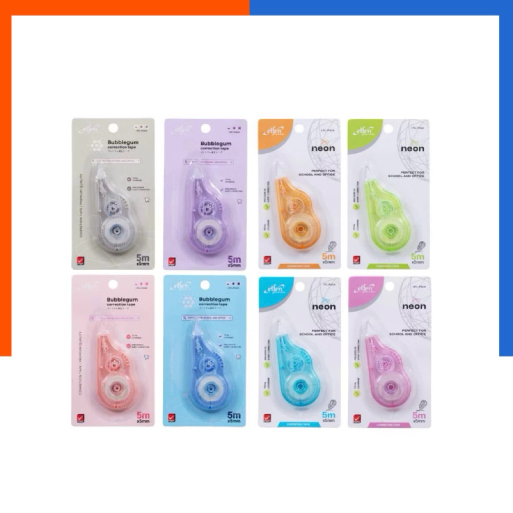 เทปลบคำผิด เอลเฟ่น นีออน NEON Elfen เทปลบ 5Mx5MM. คละลาย จำนวน 1 ชิ้น ลิขวิด เทปลบ ที่ลบคำผิด ลบคำผิด US.Station