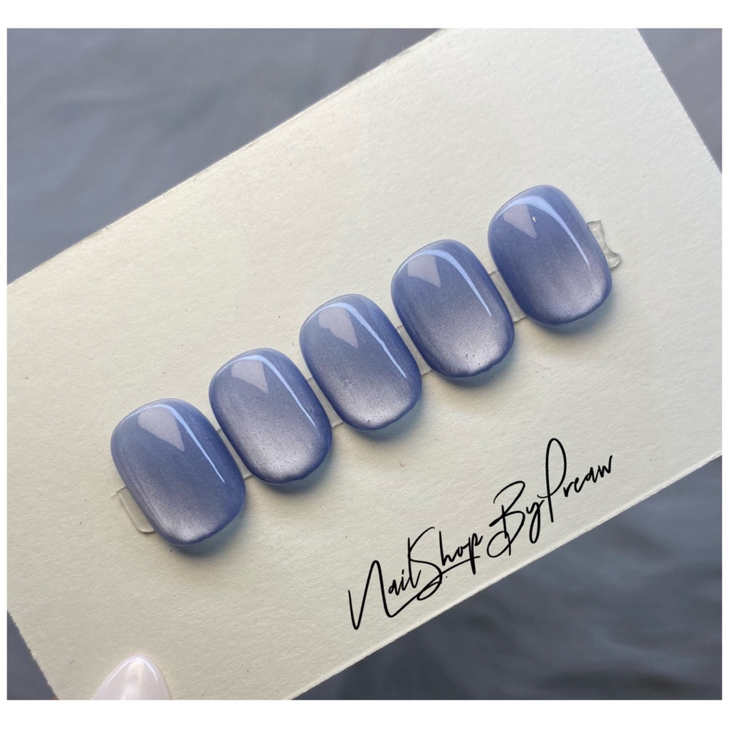 เล็บปลอมมือเท้าสีเจลแท้ สีลูกแก้วฟ้าคราม 📌ฟรีกาว+ตะไบทุกชุด📌