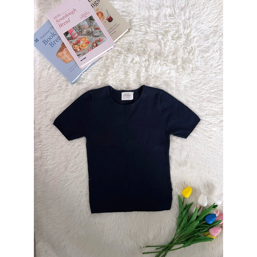 PIMM เสื้อไหมพรม ทรงสวย คอกลม แขนสั้น