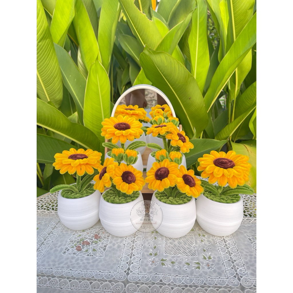 พร้อมส่ง กระถางดอกทานตะวันจากลวดกำมะหยี่ ขนาด3นิ้ว