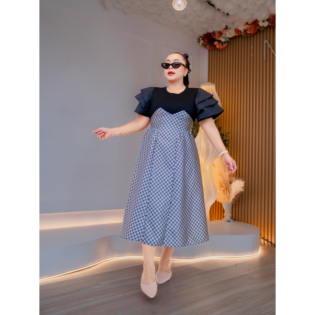 ชุดเดรสแฟชั่นสไตล์โมเดิร์นหรู สีดำ ผ้าโพลีเอสเตอร์ ผสมผ้าซาติน