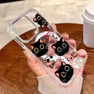 เคส For Samsung A57 A37 S26 Ultra S24 FE A07 A17 A55 5G A16 A56 A36 A06 A15 A54 A35 เคสแม่เหล็กใสรูใหญ่ ลายอุ้งเท้าแมว