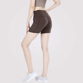 GYMHUB กางเกงโยคะเอวสูงมีกระเป๋า ยืดหยุ่นกระชับ กางเกงขาสั้นออกกำลังกายกีฬาบางและระบายอากาศได้ดี
