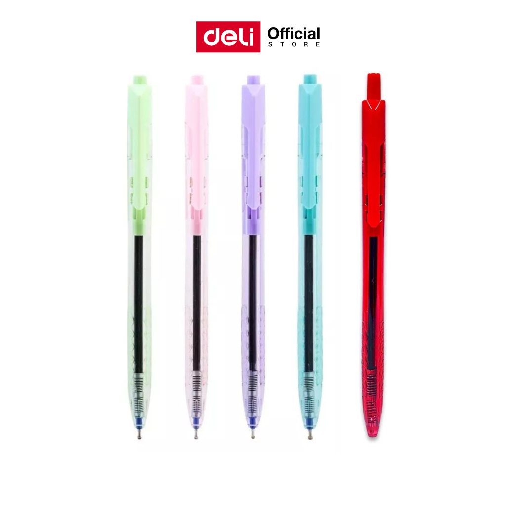 ปากกาลูกลื่น Deli ปากกาแบบกด ปากกา หมึกน้ำเงิน เส้น 0.5mm (คละสี 1 แท่ง)  เครื่องเขียน อุปกรณ์การเรียน