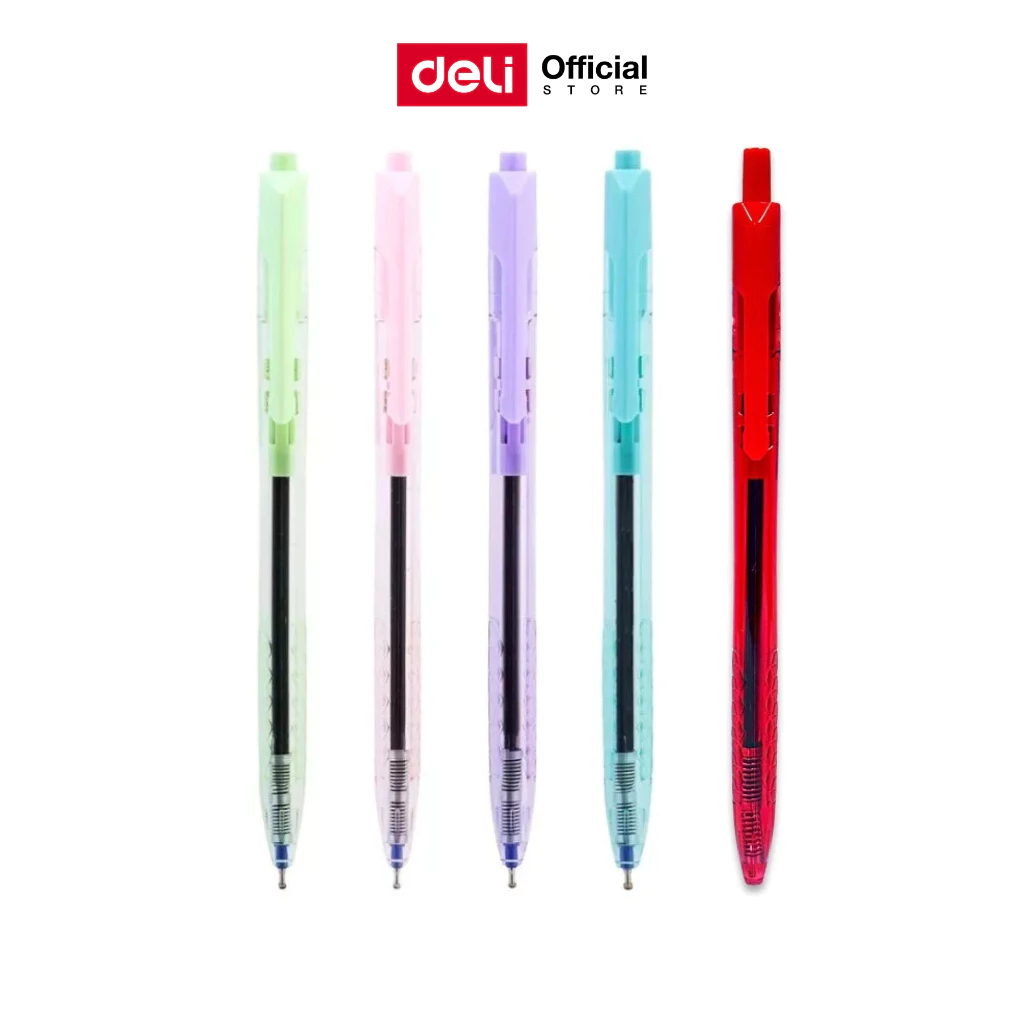 ปากกาลูกลื่น Deli ปากกาแบบกด ปากกา หมึกน้ำเงิน เส้น 0.5mm (คละสี 1 แท่ง) เครื่องเขียน อุปกรณ์การเรียน