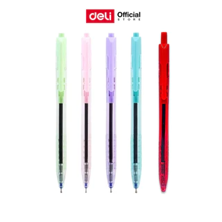 ปากกาลูกลื่น Deli ปากกาแบบกด ปากกา หมึกน้ำเงิน เส้น 0.5mm (คละสี 1 แท่ง) เครื่องเขียน อุปกรณ์การเรียน