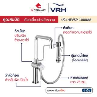 VRH ก๊อกซิงค์พร้อมสายฉีด Stainless Steel HFVSP-1000A8 HFVSP-1000A9