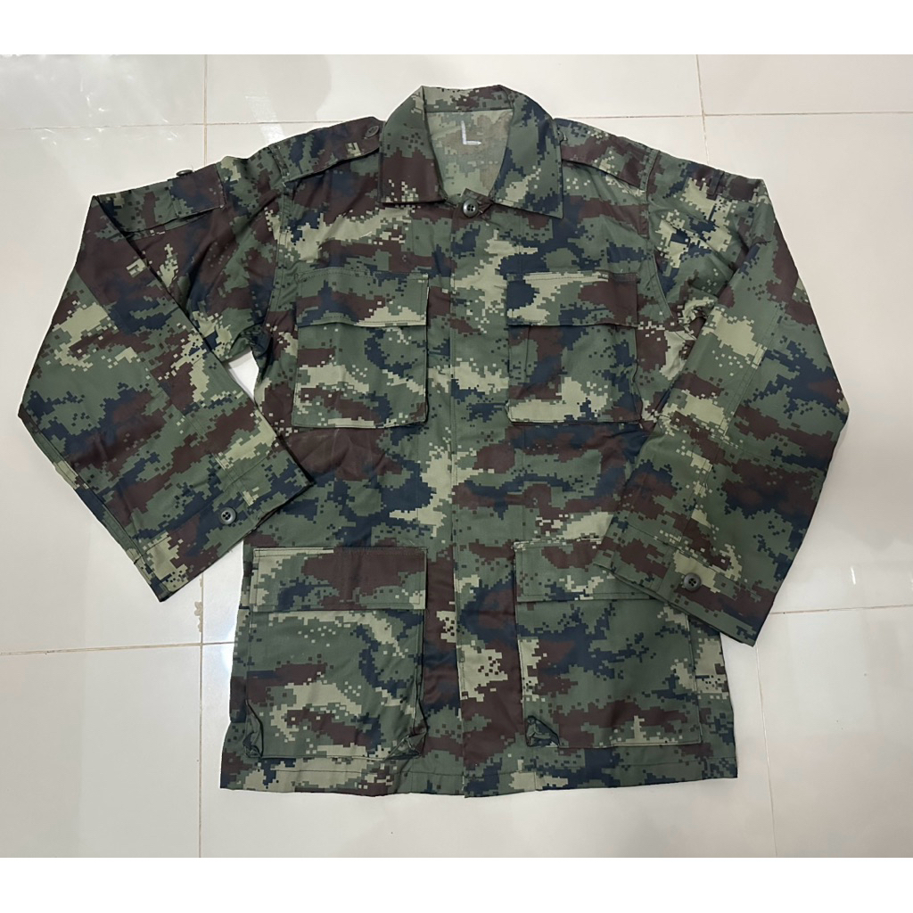 เสื้อลายพรางแดงดิจิตอลแขนยาว  เสื้อฝึกแขนยาวลายพลางดิจิตอลแดง  เสื้อฝึกลายพลางแดง