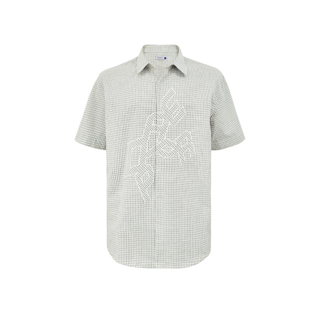 DAPPER เสื้อเชิ้ตแขนสั้น Checked Logo Appliqué สีครีม (BCS/WH/433TS) - รูปที่ 6