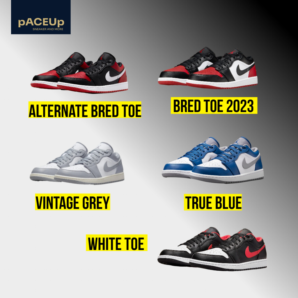 [ของแท้100%พร้อมส่ง] AIR JORDAN 1 Low รวมสียอดฮิต ของแท้เช็คได้ White toe , Bred Toe , True Blue , Vintage Grey , Altern