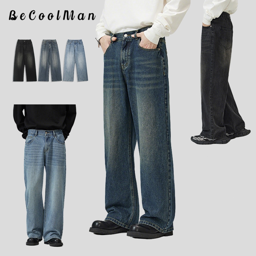 💥BECoolMan💥กางเกงยีนส์วินเทจรุ่นใหม่  รุ่นเดียวกันทั้งชายและหญิง  ทรงตรง  ผ้ายืด  ลำลอง
