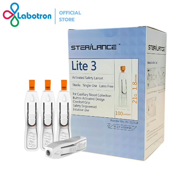 SteriLance รุ่น Lite3 เข็มเจาะเลือดปลายนิ้ว เบอร์ 21G (บรรจุ 100 ชิ้น/กล่อง)