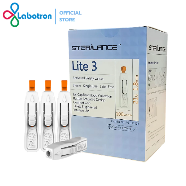 SteriLance รุ่น Lite3 เข็มเจาะเลือดปลายนิ้ว เบอร์ 21G (บรรจุ 100 ชิ้น/กล่อง)