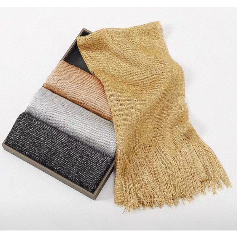 purl ผ้าพันคอไหมทองและเงินเส้นเล็ก ผ้าคลุมไหล่โปร่ง