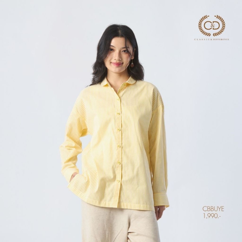 C&D Woman's shirt classic stripe เสื้อเชิ้ตผู้หญิง แขนยาว สีเหลือง CBBUYE
