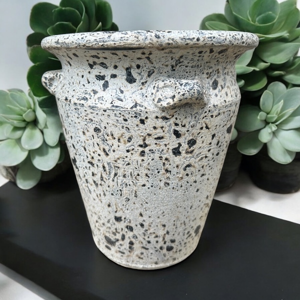 Flowerpot กระถางดินเผาปากบานเล็กมีหู 4 หู สีวินเทจ เก่า ๆ ขนาด 23 x 27 cm.