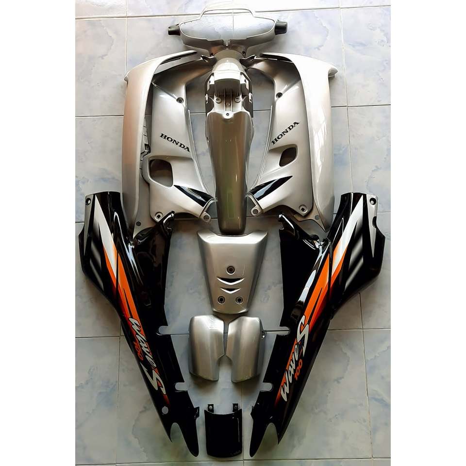 ชุดสีเวฟ100/110/110sสีเทาดำหน้ากากเป็นไฟตาคู่