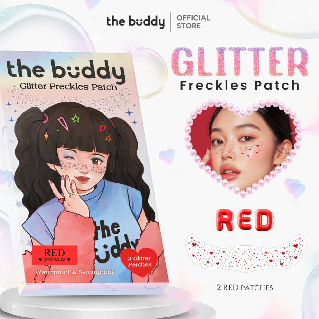 The Buddy - Glitter Freckles Patch สีแดง (Red Speckles) แผ่นแปะกลิตเตอร์สำหรับแต่งหน้า กันน้ำ 2 แผ่น/กล่อง