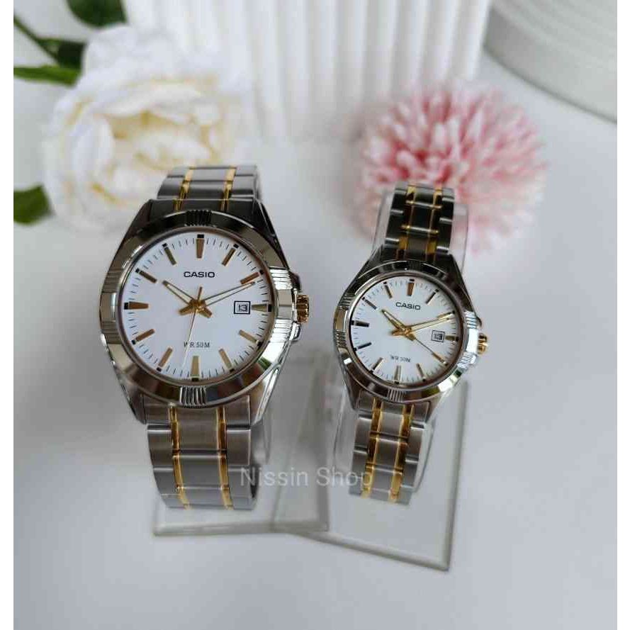 นาฬิกาคู่รัก Casio รุ่น MTP-1308SG-7A และ LTP-1308SG-7A นาฬิกาสายสองกษัต กันน้ำ 50 เมตร ของแท้ 100% ประกันศูนย์ CMG