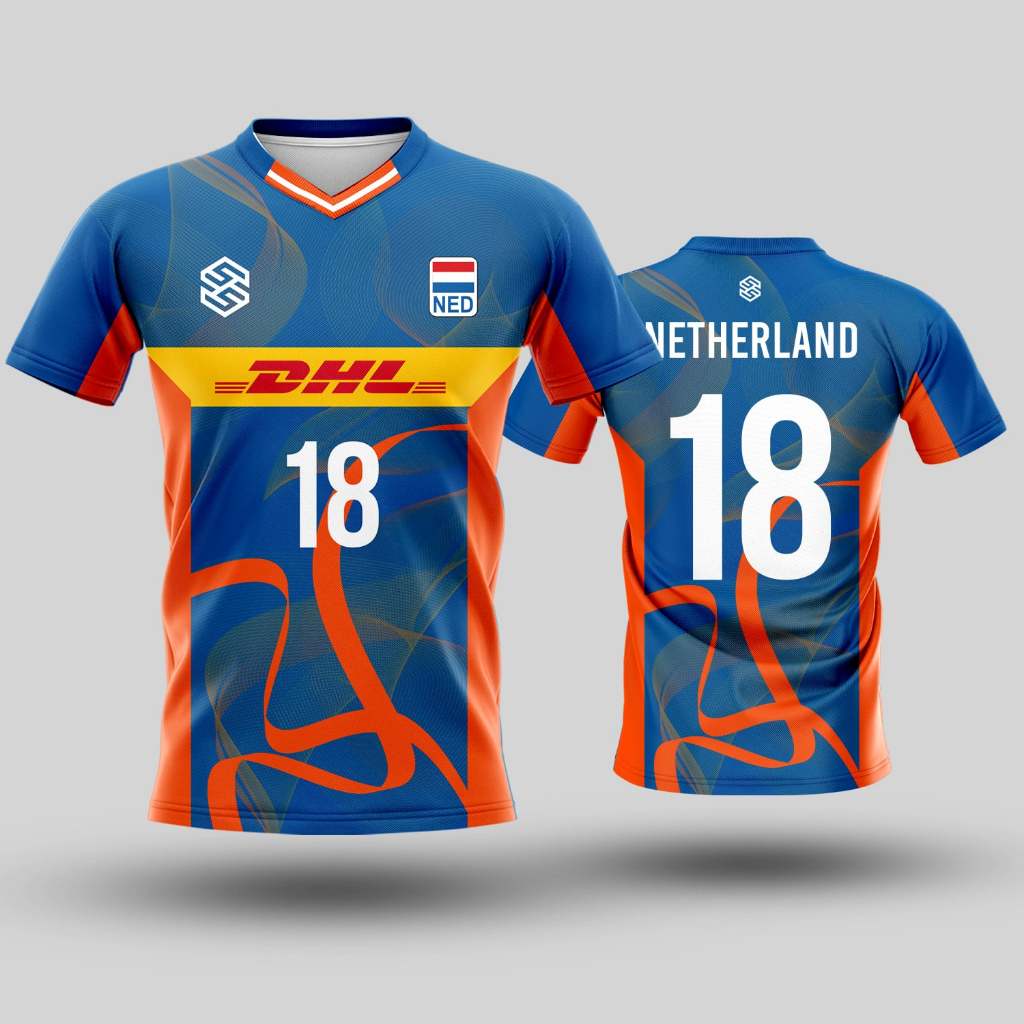 🌈✨เสื้อแขนสั้นพิมพ์ลาย(หน้า-หลัง) เสื้อวอลเลย์ทีมNetherlands 2025 สามารถใส่ชื่อ เบอร์ นักกีฬา ฟรี!!! แจ้งที่หมายเหตุ