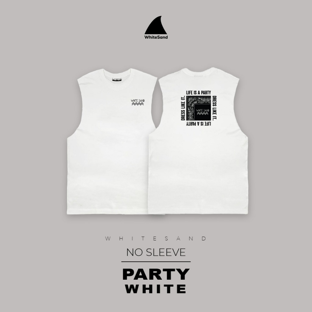 WhiteSand No-Sleeve Top | เสื้อยืดแขนกุด ผ้าคอตตอน 100% ลาย Party