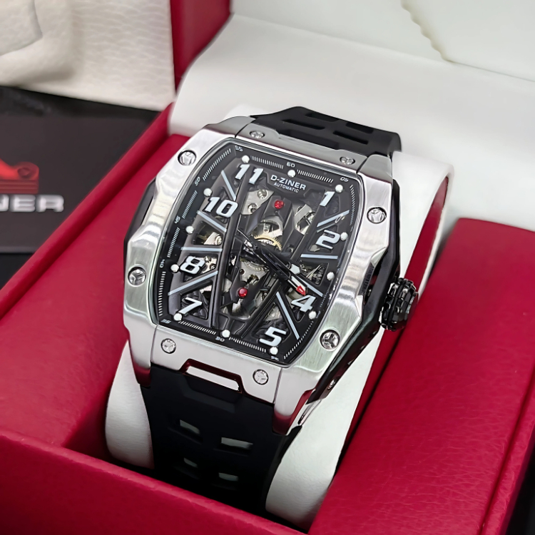 นาฬิกาข้อมือผู้ชาย D-ZINER AUTOMATIC เรือนนี้ โดดเด่นด้วยดีไซน์สุดล้ำที่จะสะกดทุกสายตา พร้อมกล่อง