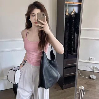 เสื้อสายเดี่ยว (S-3XL) ทรงครอป มีฟองน้ำในตัว เหมาะกับสาวๆสายเที่ยวสายไปคาเฟ่ สีสันสดใส ผ้าใส่แล้วไม่ร้อน แฟชั่นยอดนิยม