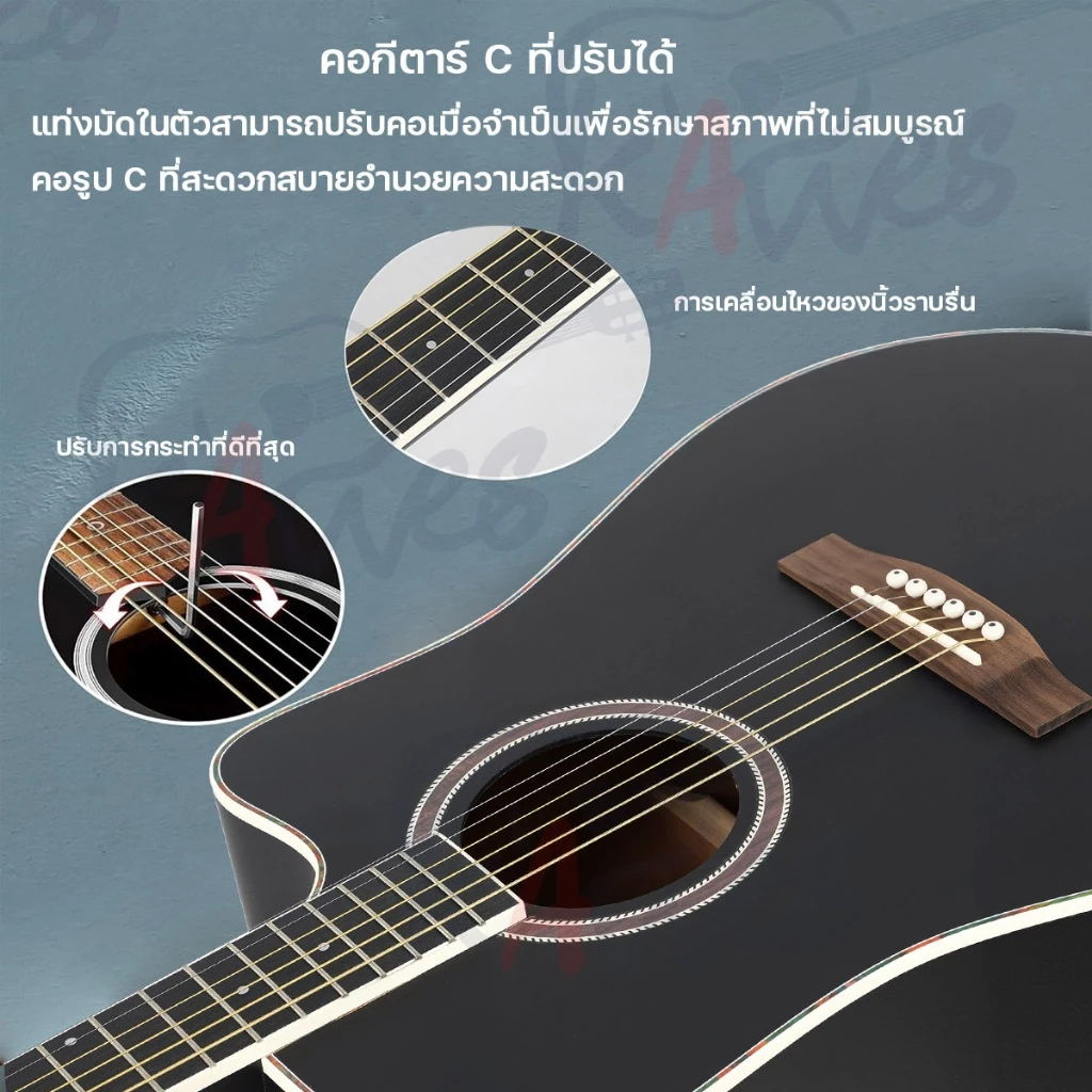 （ของขวัญคือ บัตรรับประกัน 1เดือน） KAWESกีต้าร์โปร่ง ขนาด41นิ้ว ไม้Sapele งานดีสวย เล่นง่ายคอเล็ก เซ็ตอัพปรับทัชชิ่งฟรี thumbnail 6
