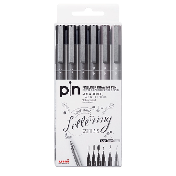 Uni pin ชุด 6 แท่ง ปากกา ปากกาหมึกซึม ปากกาตัดเส้น Uni pin FINE LINE PIN