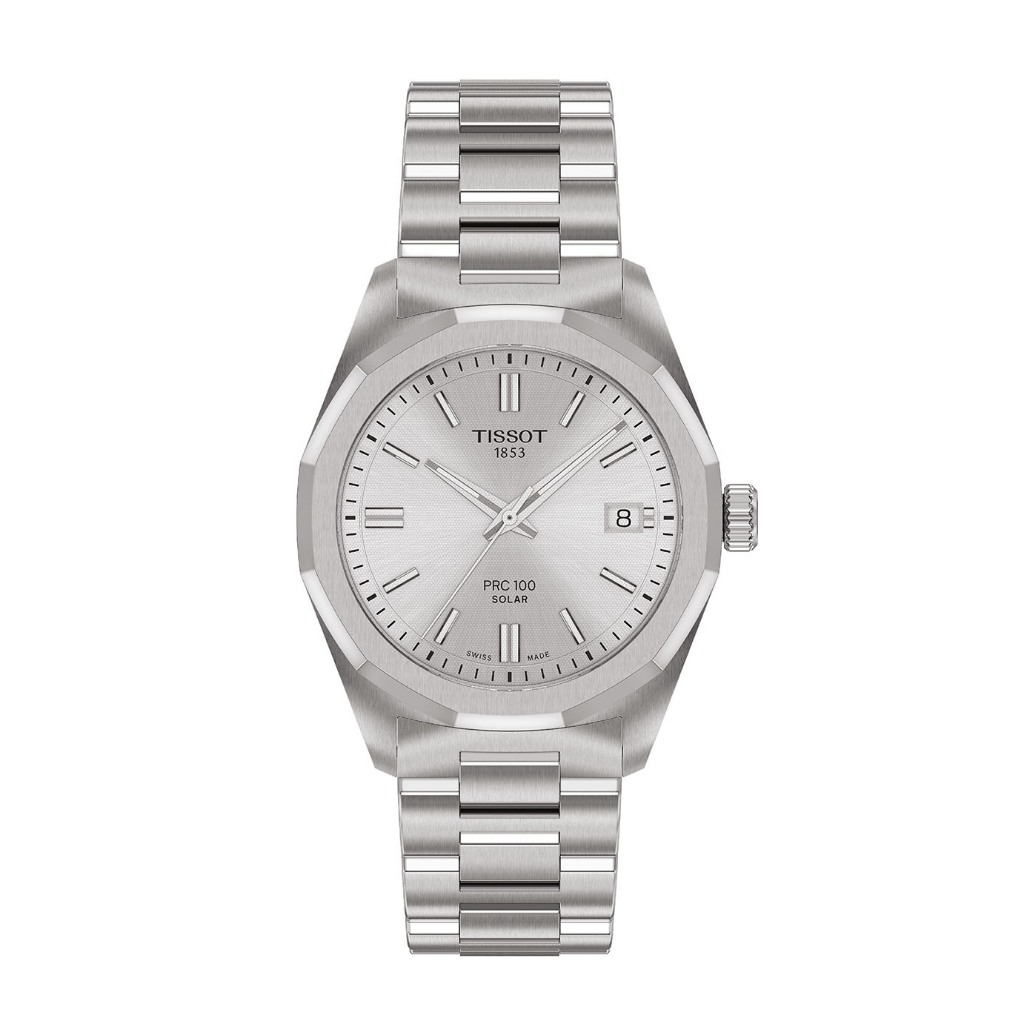 Tissot PRC 100 Solar Quartz 34 mm. ทิสโซต์ พีอาร์ซี 100 โซลาร์ ควอตซ์ สีเงิน เทา T1518221103100 นาฬิ