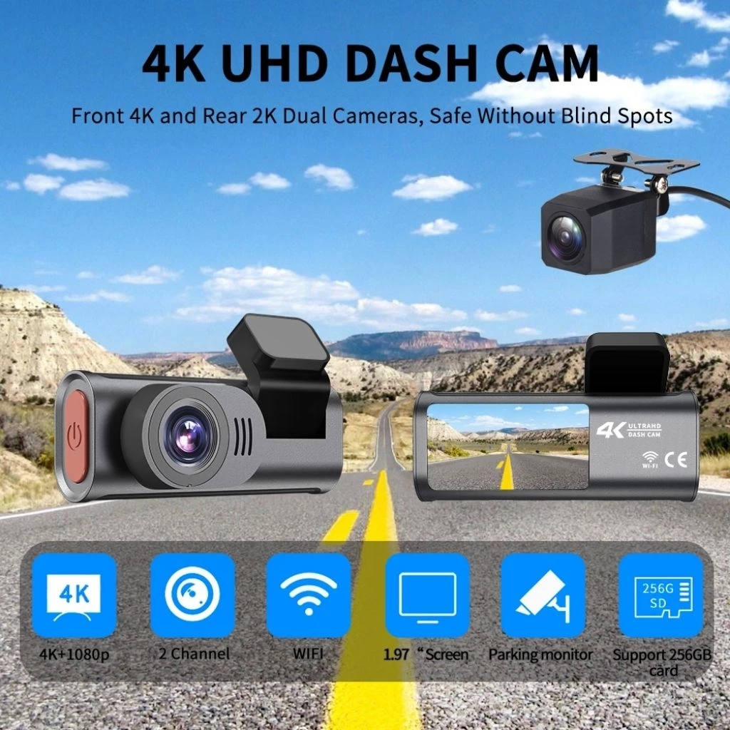 D28 4K dash cam กล้องติดรถยนต์  กล้องหน้า4K กล้องหลัง2K มุมกว้าง 170°การเชื่อมต่อ APP WiFi  โหมดกลางคืน Car camear thumbnail 5