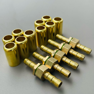 ชุดข้อต่อสายพ่นยาทองเหลืองผู้เมียพร้อมปลอกย้ำทองเหลือง