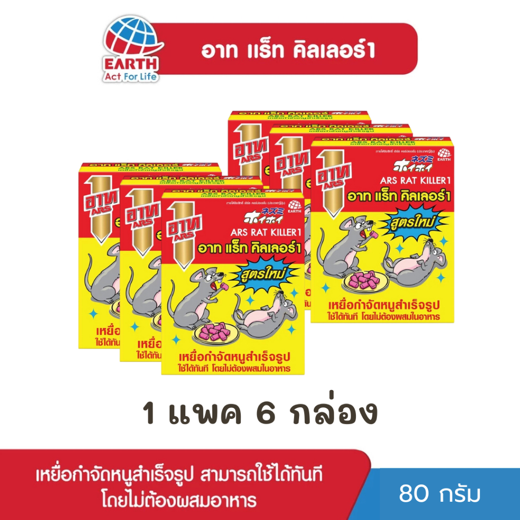 (6 กล่อง) อาท แร็ท คิลเลอร์ เหยื่อกำจัดหนู 80 กรัม ARS RAT KILLER 80g