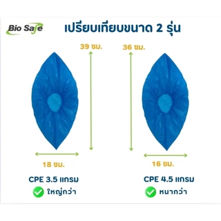 [ยกลัง 1,000 คู่] ถุงคลุมรองเท้า CPE 3.5 แกรม | Shoe Cover BioSafe | ราคาส่ง ใช้ในโรงงาน/โรงพยาบาล
