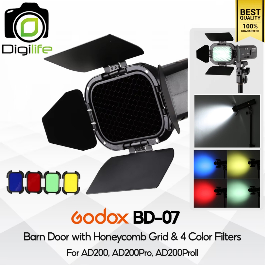 Godox BD-07 Barn Door with Honeycomb Grid & 4 Color Filters บาร์นดอร์และเจลสี สำหรับ AD200, AD200Pro, AD200ProII