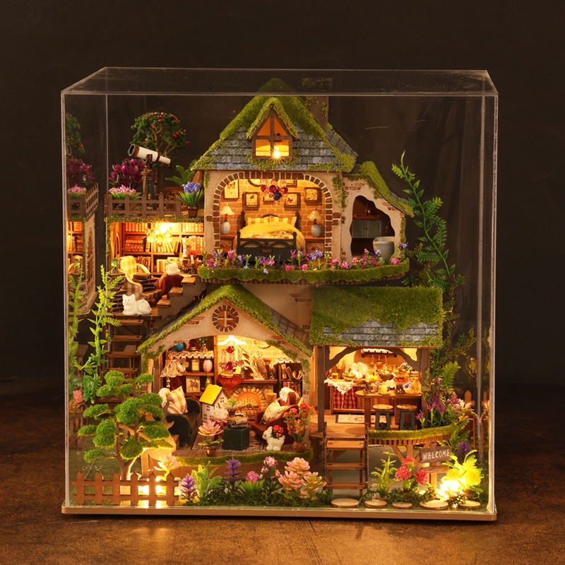 DIY Cottage รุ่น EA002 Forest Adventure Villa ธีมผจญภัยในป่า พร้อมฝาครอบกันฝุ่น บ้านโมเดลไม้จิ๋ว