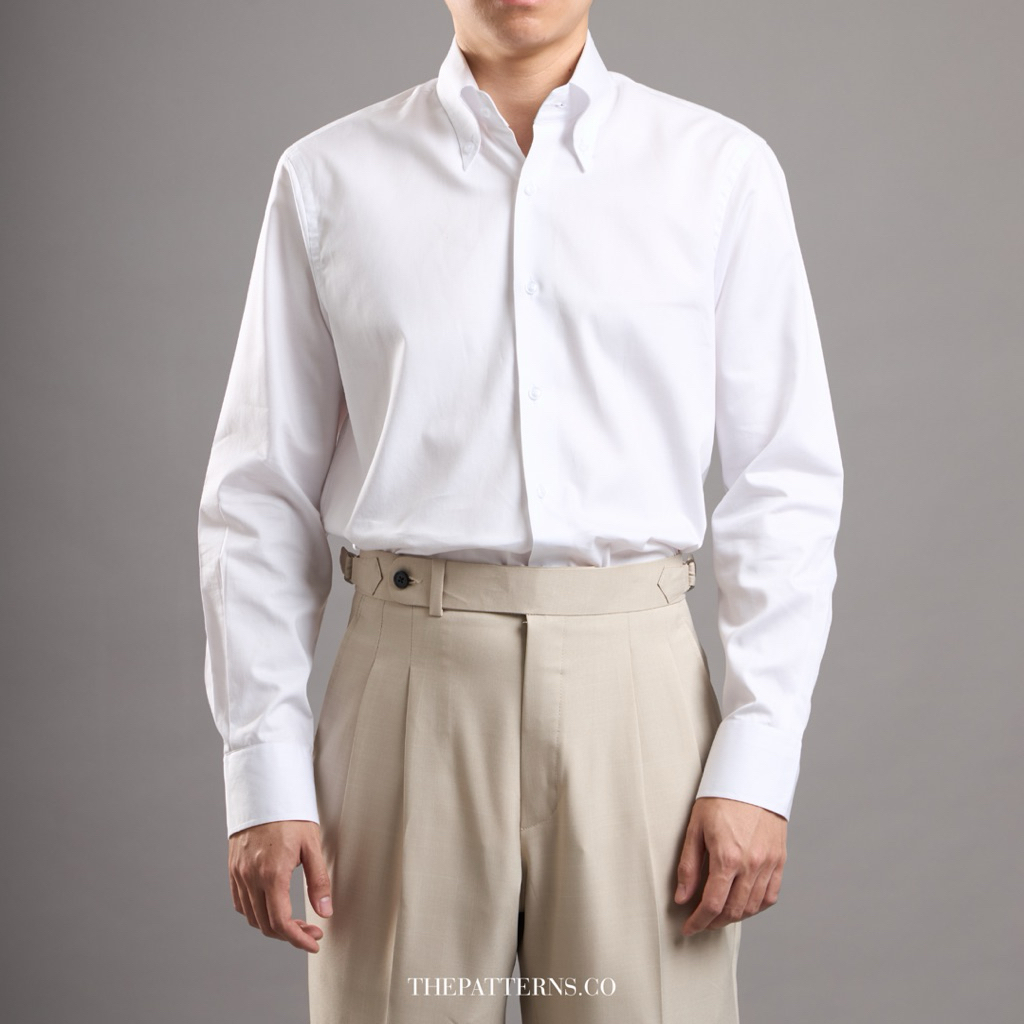 Thepatterns.co - S02 Button Down Shirt in White color เสื้อเชิ้ตสไตช์คลาสสิค สีขาว