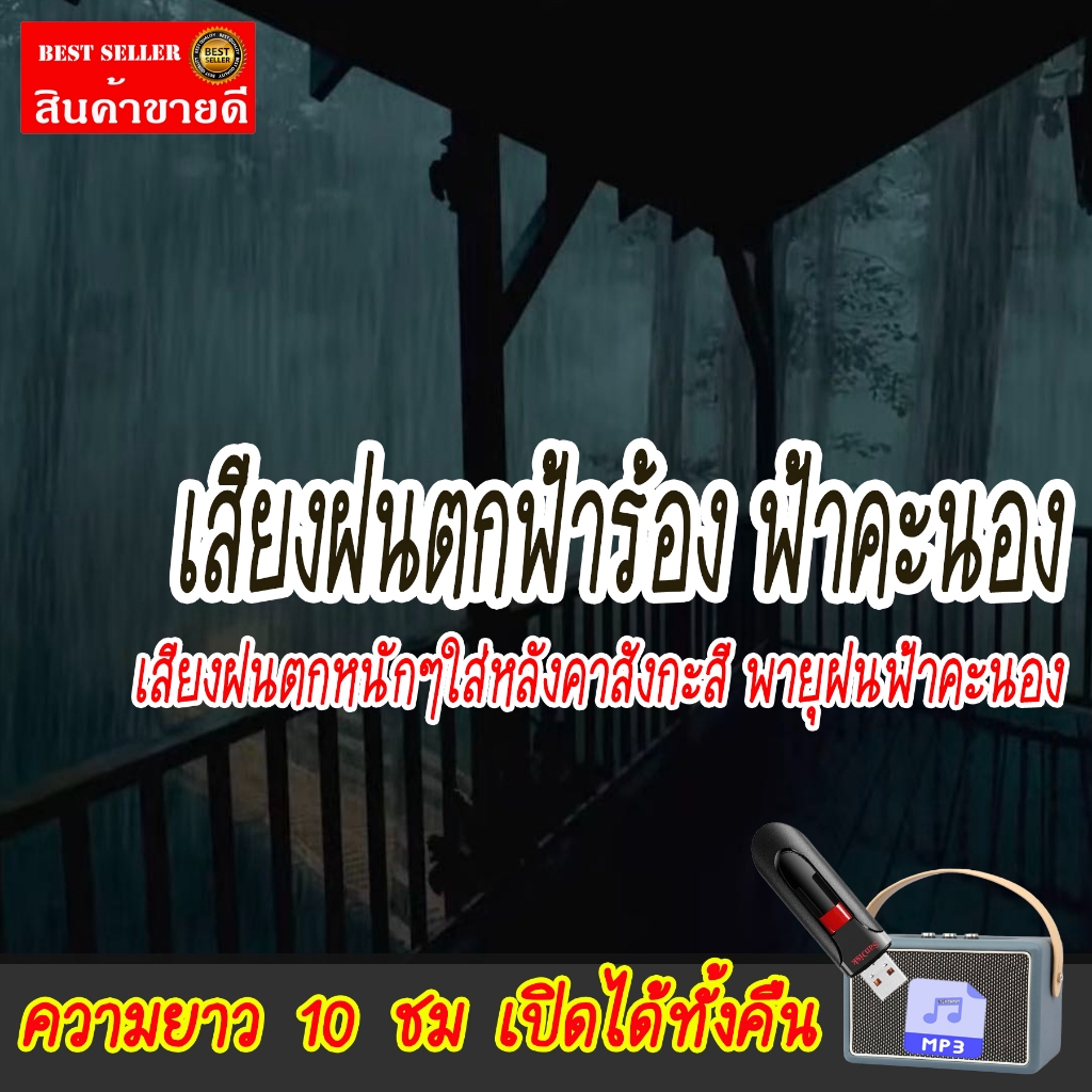 เสียงฝนตก ฟ้าร้อง ฟ้าคะนอง เสียงฝนตกหนักๆใส่หลังคาสังกะสี พายุฝนฟ้าคะนองแฟลชไดร์ฟ USB mp3 เสียงดังฟังชัด100%