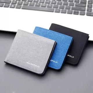 กระเป๋าสตางค์ ผ้าแคนวาส ใบสั้น ใส่บัตรเครดิตได้ สีดํา ฟ้า เทา สําหรับผู้ชาย