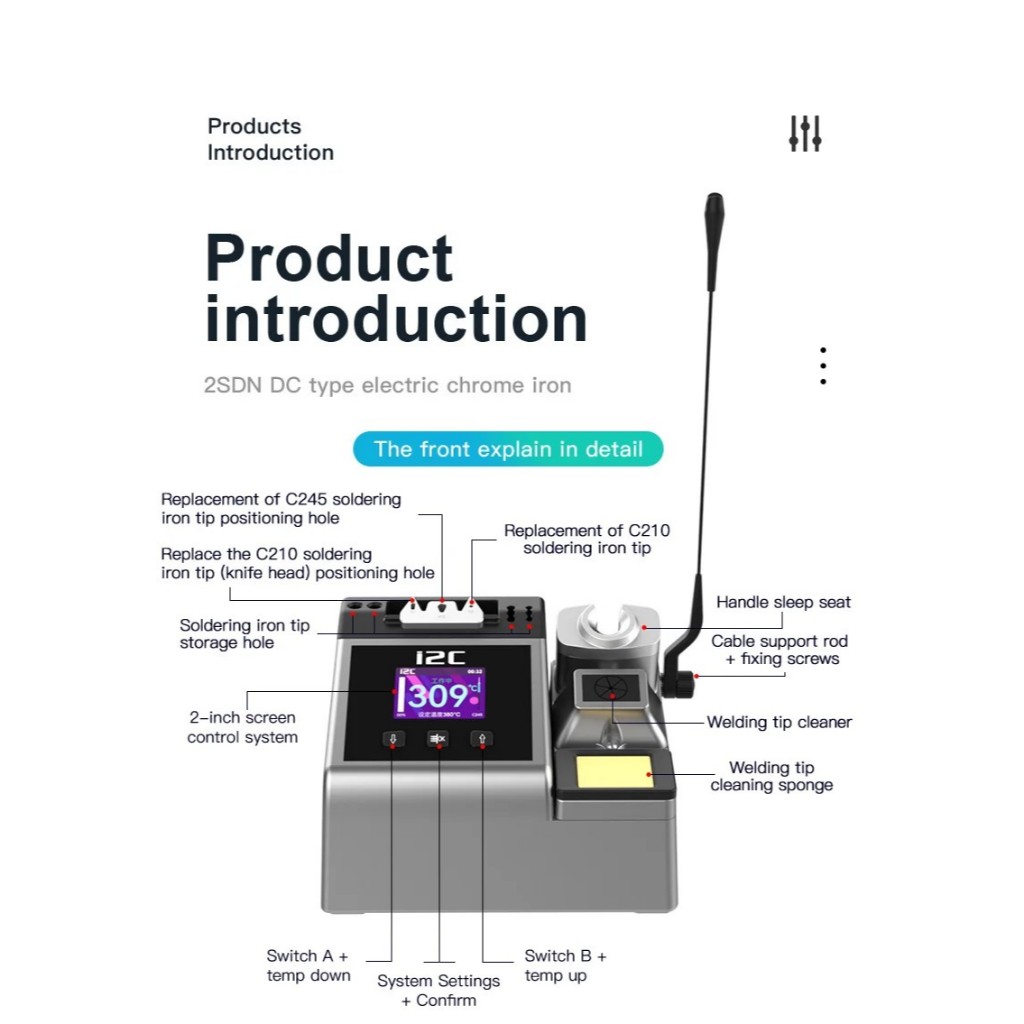 i2C/I2C-2SDN เครื่องบัดกรีระบบ DC พร้อมหัวแร้งชุบโครเมียม i2C/I2C-2SDN