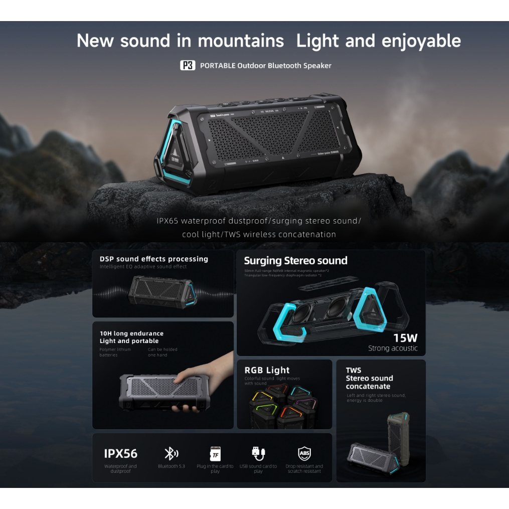 MLOVE ลำโพงบลูทูธพกพา รุ่น P3 | เสียงชัดคุณภาพ Bluetooth Codec AAC กันน้ำ IPX65 ประกันศูนย์ไทย 1ปี