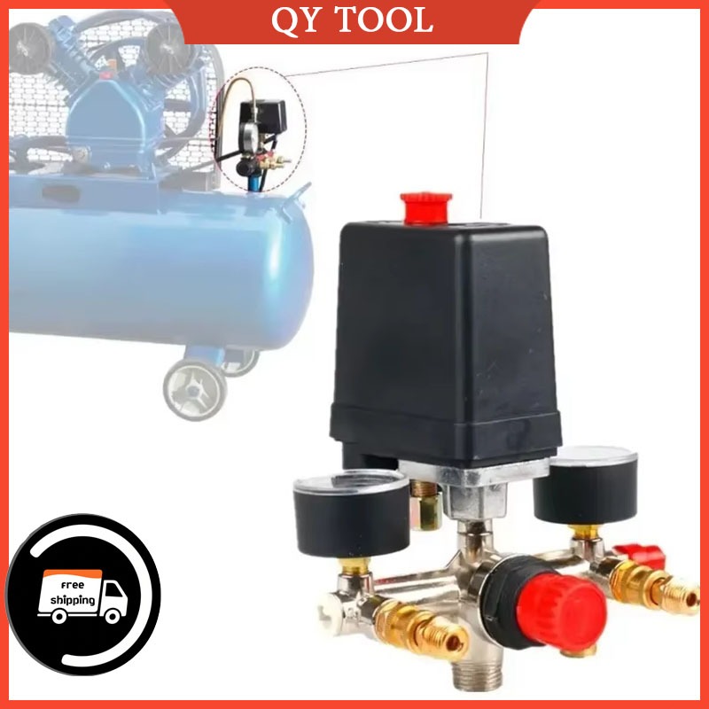 สวิตช์ออโต้ปั้มลม สวิตช์วาล์ว สวิตช์แรงดันคอมเพรสเซอร์อากาศ 90-120psi 220V Automatic air pressure switch